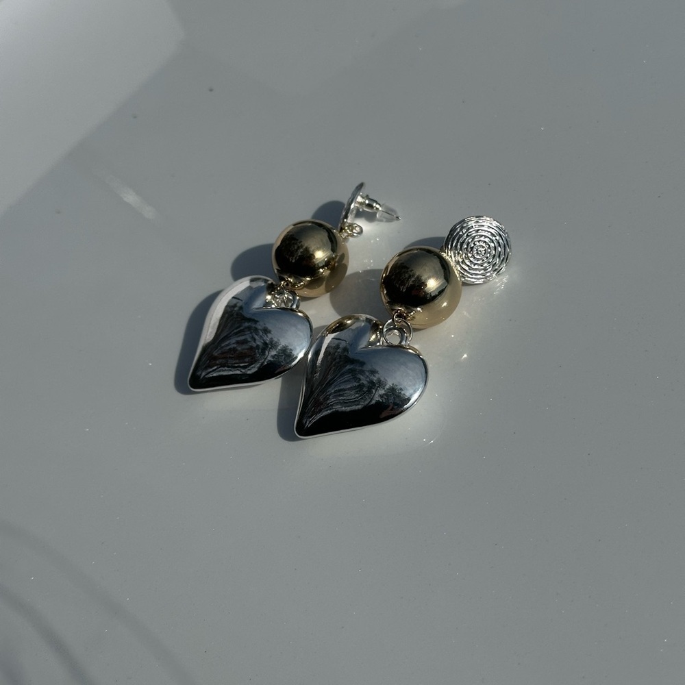Gold and Silver Heart Drop Earrings - Picture 4 of 5
